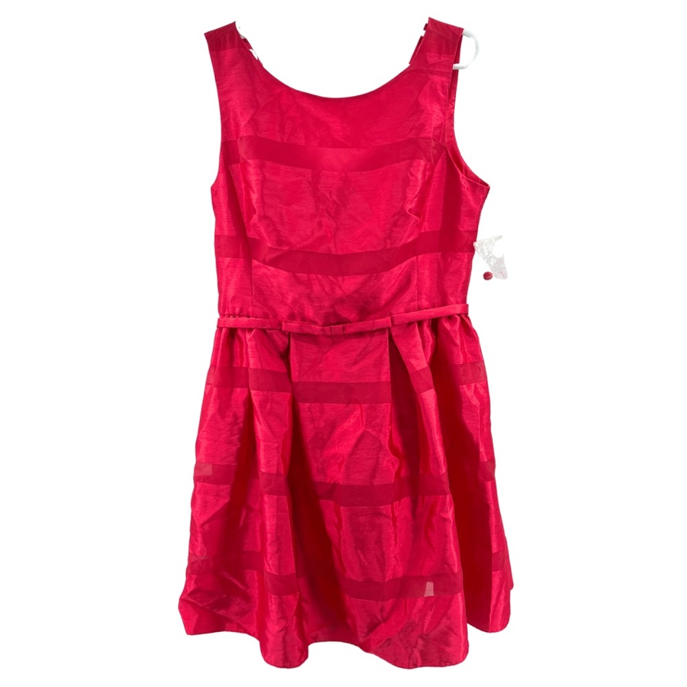 Taylor hot pink 16 fit n flare sleeveless dress mesh detail plus party cocktail
